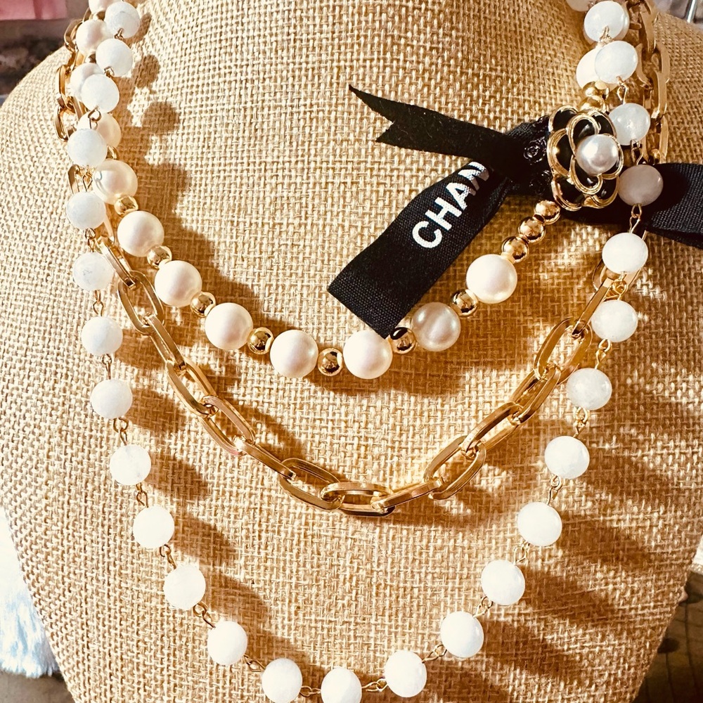 Chanel Gold and White Pearl Necklace